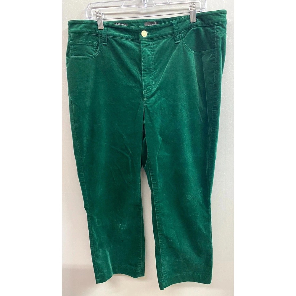 Talbots Velveteen Pants Womens 14W Green Cotton Stretch Pockets Straight Leg